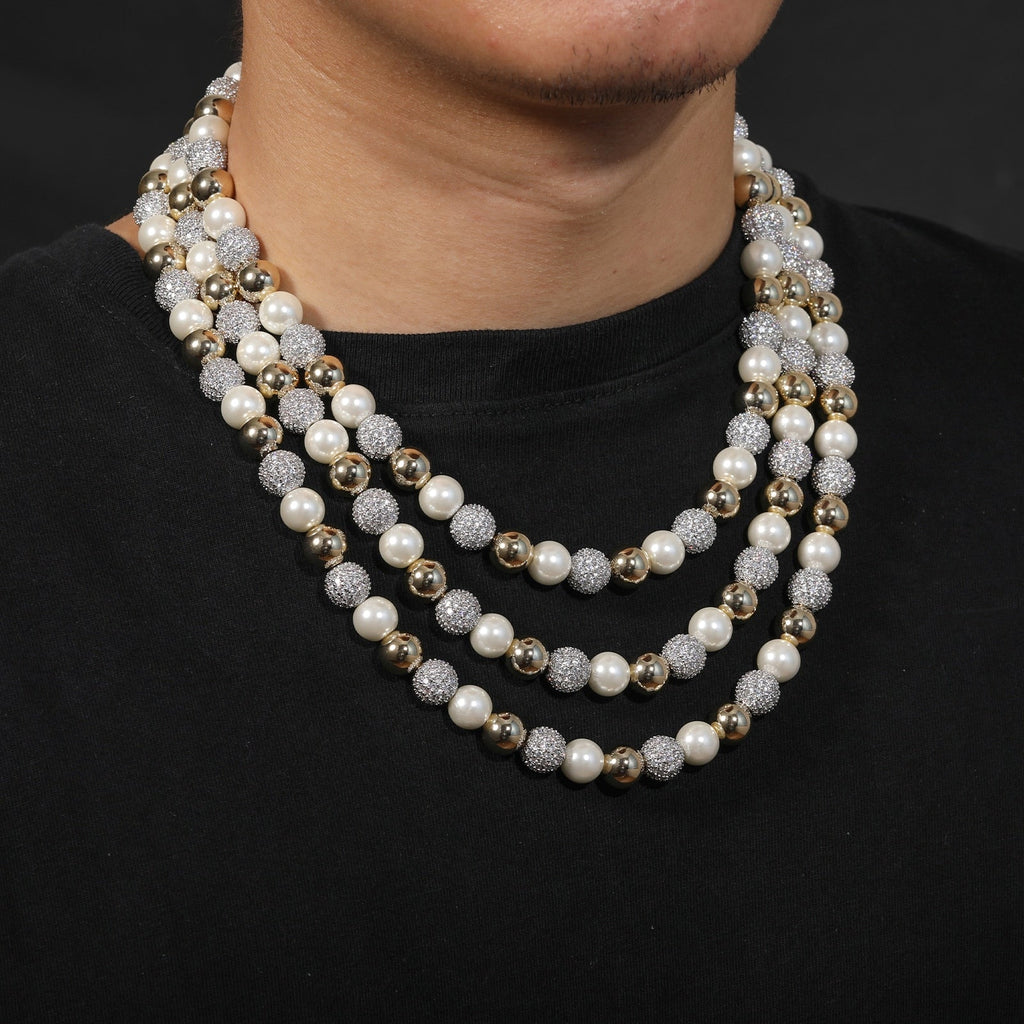 10mm Diamond Gold & Pearl Chain - Drip Culture Jewelry