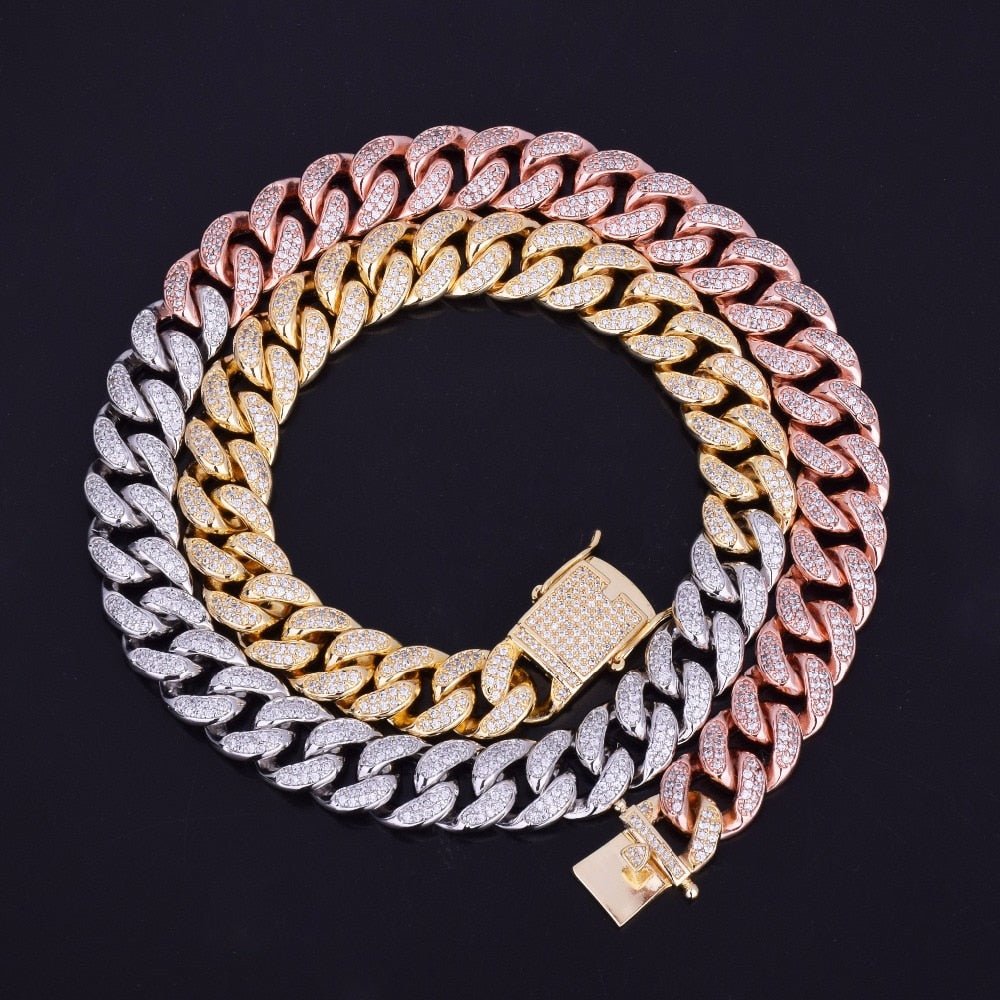 12mm 3 Tone Diamond Miami Cuban Link - Drip Culture Jewelry