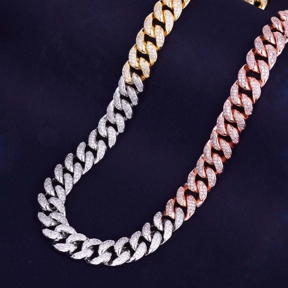 12mm 3 Tone Diamond Miami Cuban Link - Drip Culture Jewelry