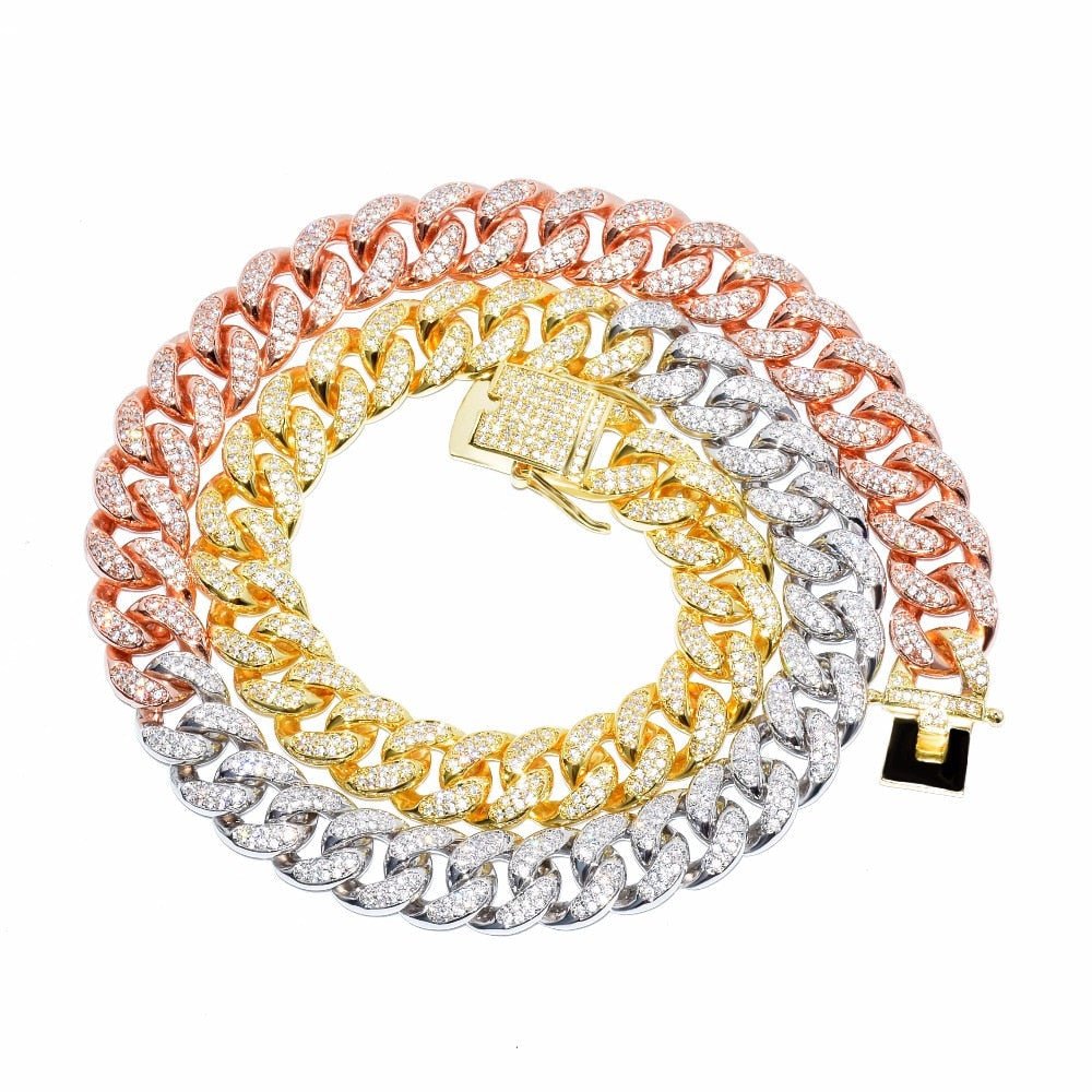 12mm 3 Tone Diamond Miami Cuban Link - Drip Culture Jewelry