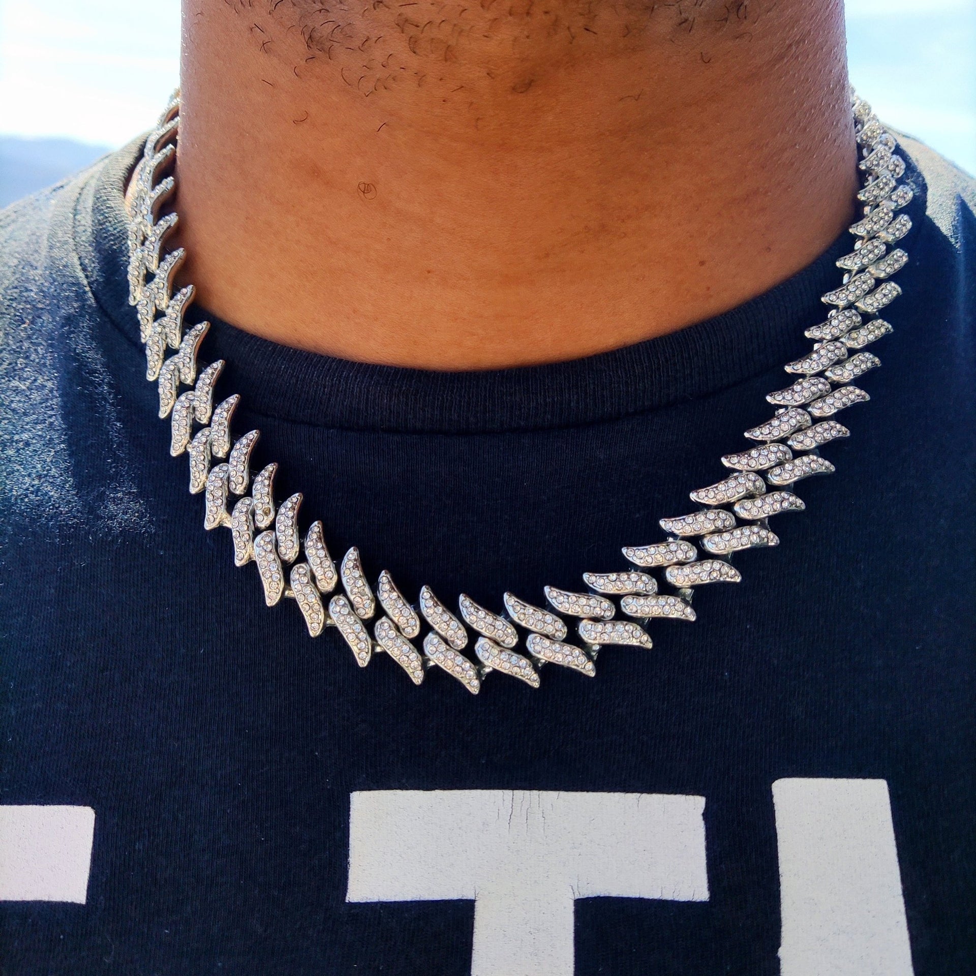 Cuban Link Chain Iced Out Spike Chain 18K Gold Diamond 14mm Spike