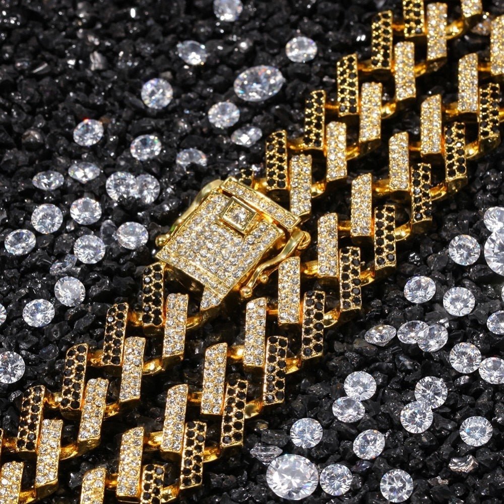 18K Gold 2 Tone Diamond Prong Cuban Link Chain - Drip Culture Jewelry