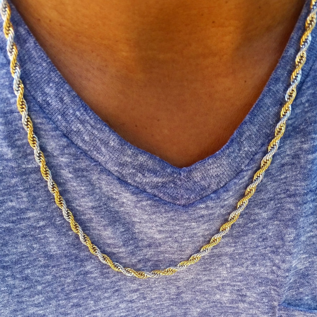 18K Gold 2 Tone Rope Chain - Drip Culture Jewelry