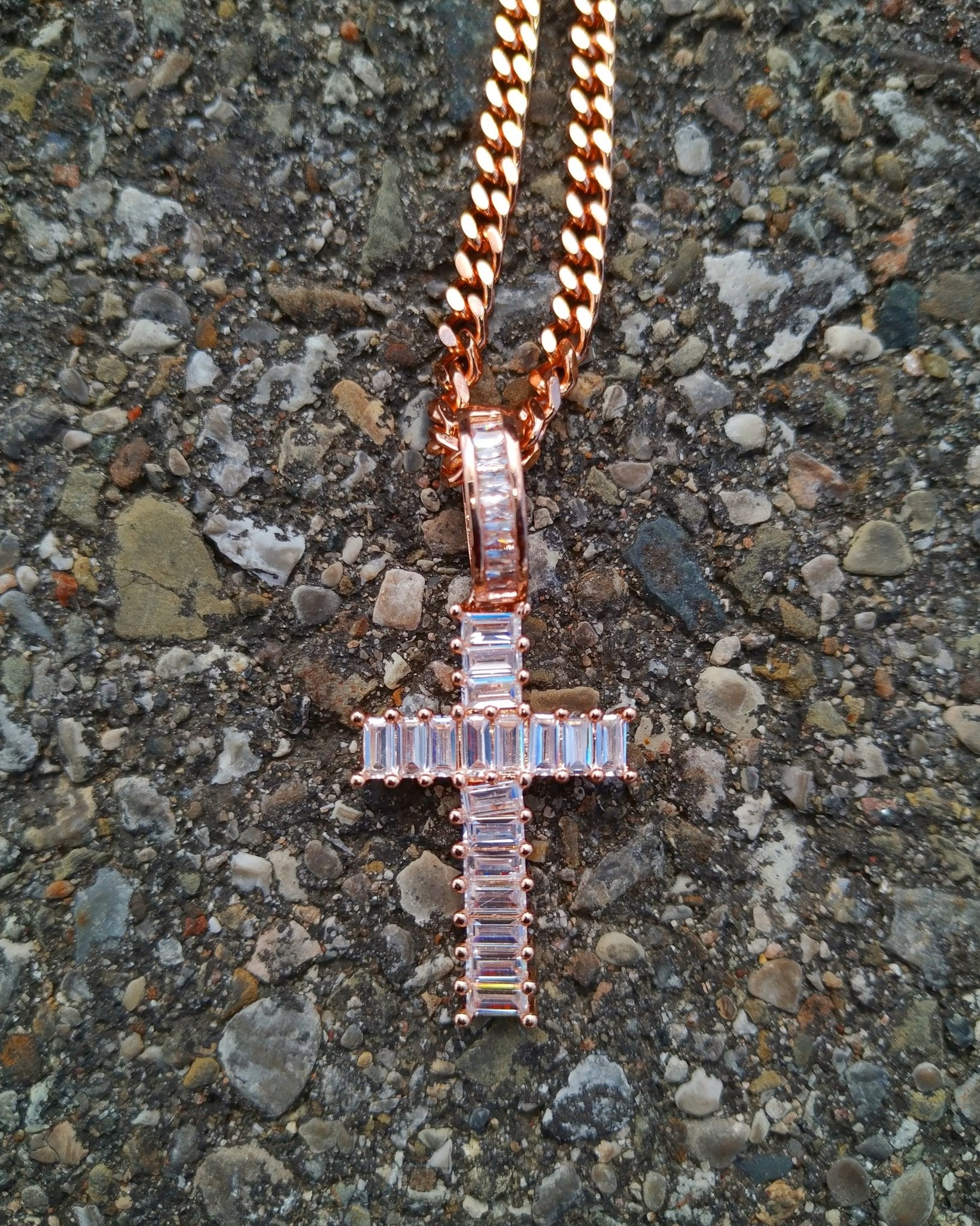18K Gold Baguette Cross 2 - Drip Culture Jewelry