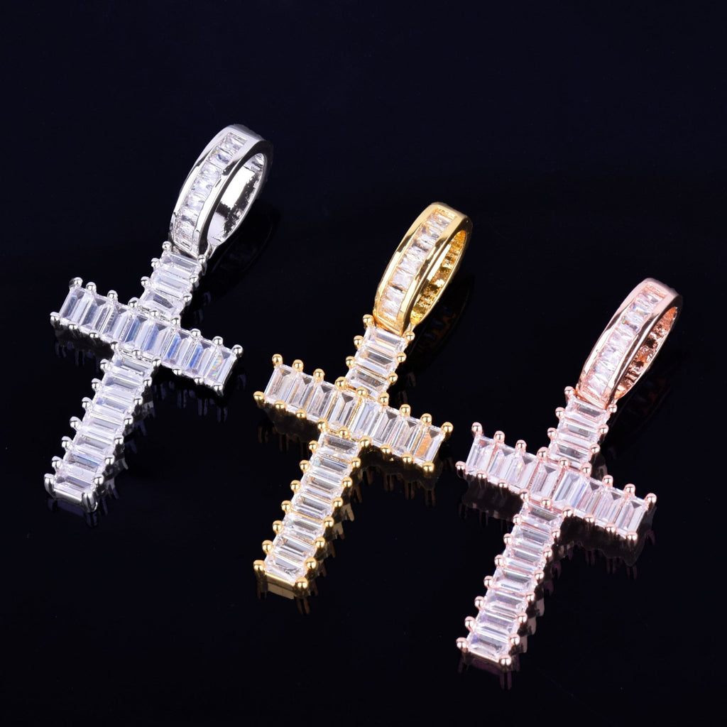 18K Gold Baguette Cross 2 - Drip Culture Jewelry