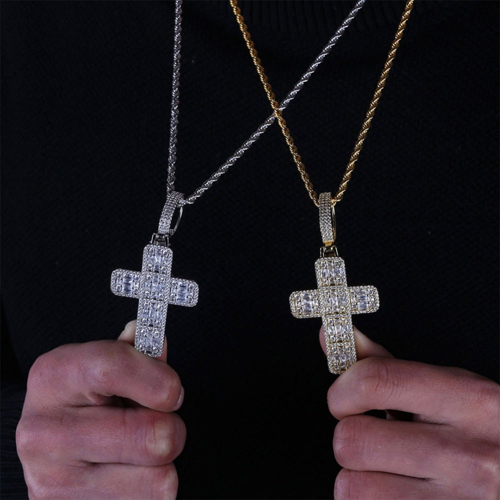 18K Gold Baguette Cross - Drip Culture Jewelry