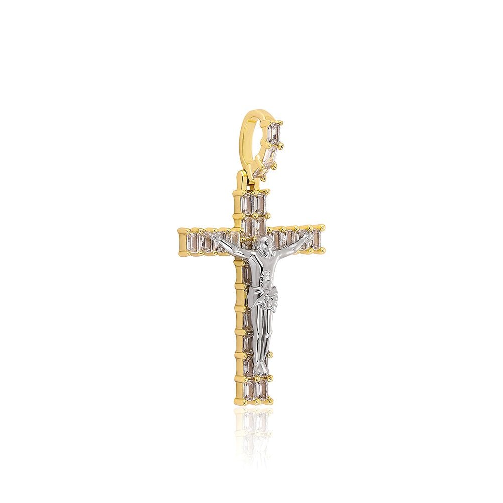 18K Gold Baguette Diamond Crucifix - Drip Culture Jewelry