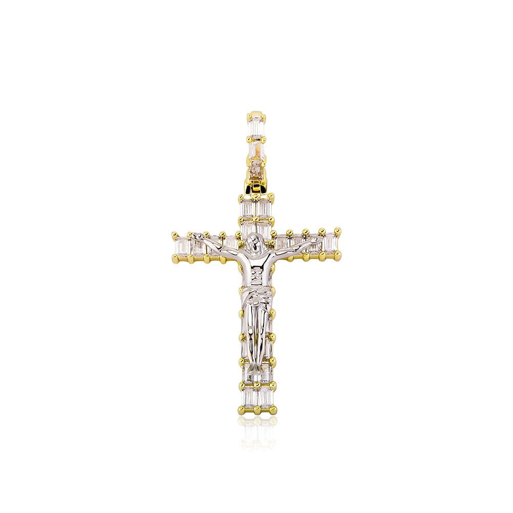 18K Gold Baguette Diamond Crucifix - Drip Culture Jewelry