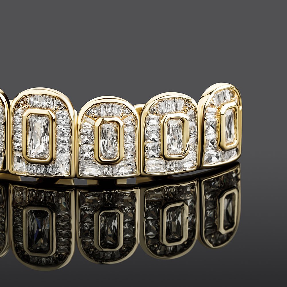 18K Gold Baguette Diamond Grillz - Drip Culture Jewelry