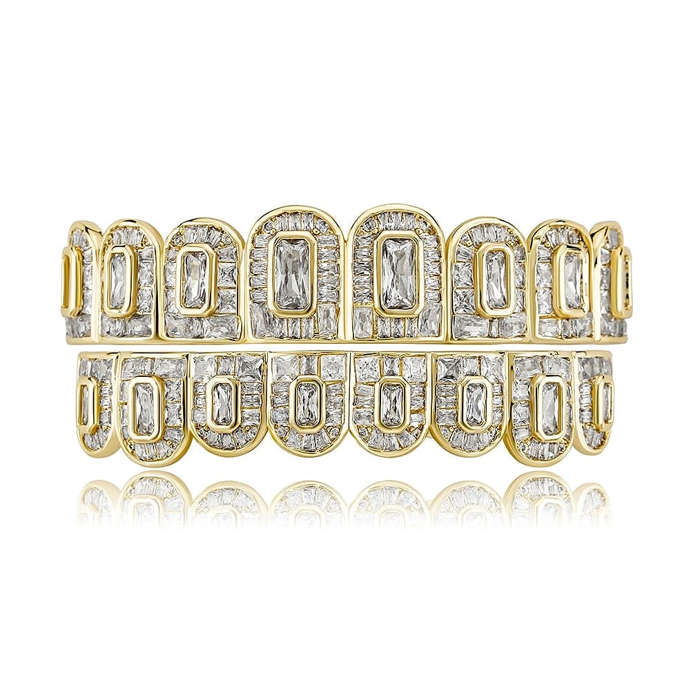 18K Gold Baguette Diamond Grillz - Drip Culture Jewelry