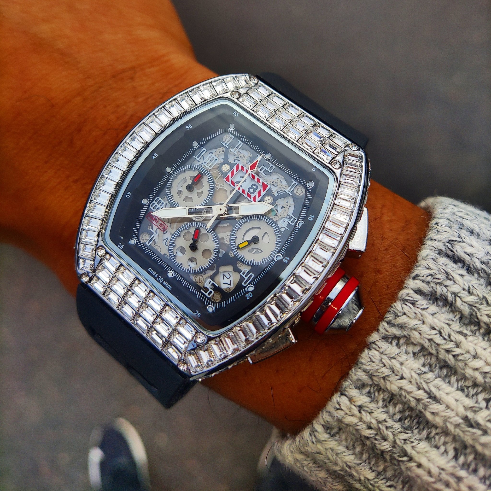 18k Gold Baguette Diamond Mechanical Watch - Drip Culture Jewelry