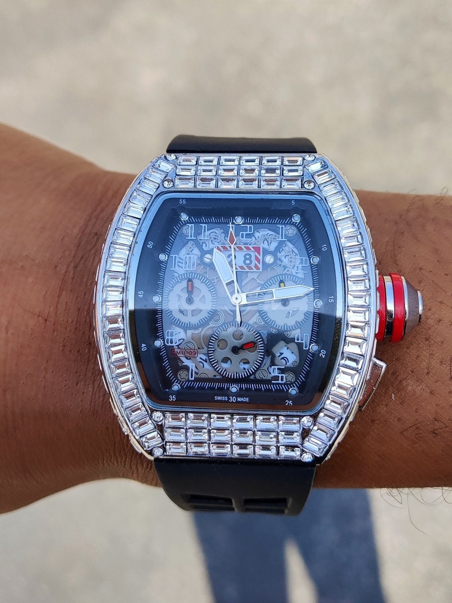 18k Gold Baguette Diamond Mechanical Watch - Drip Culture Jewelry