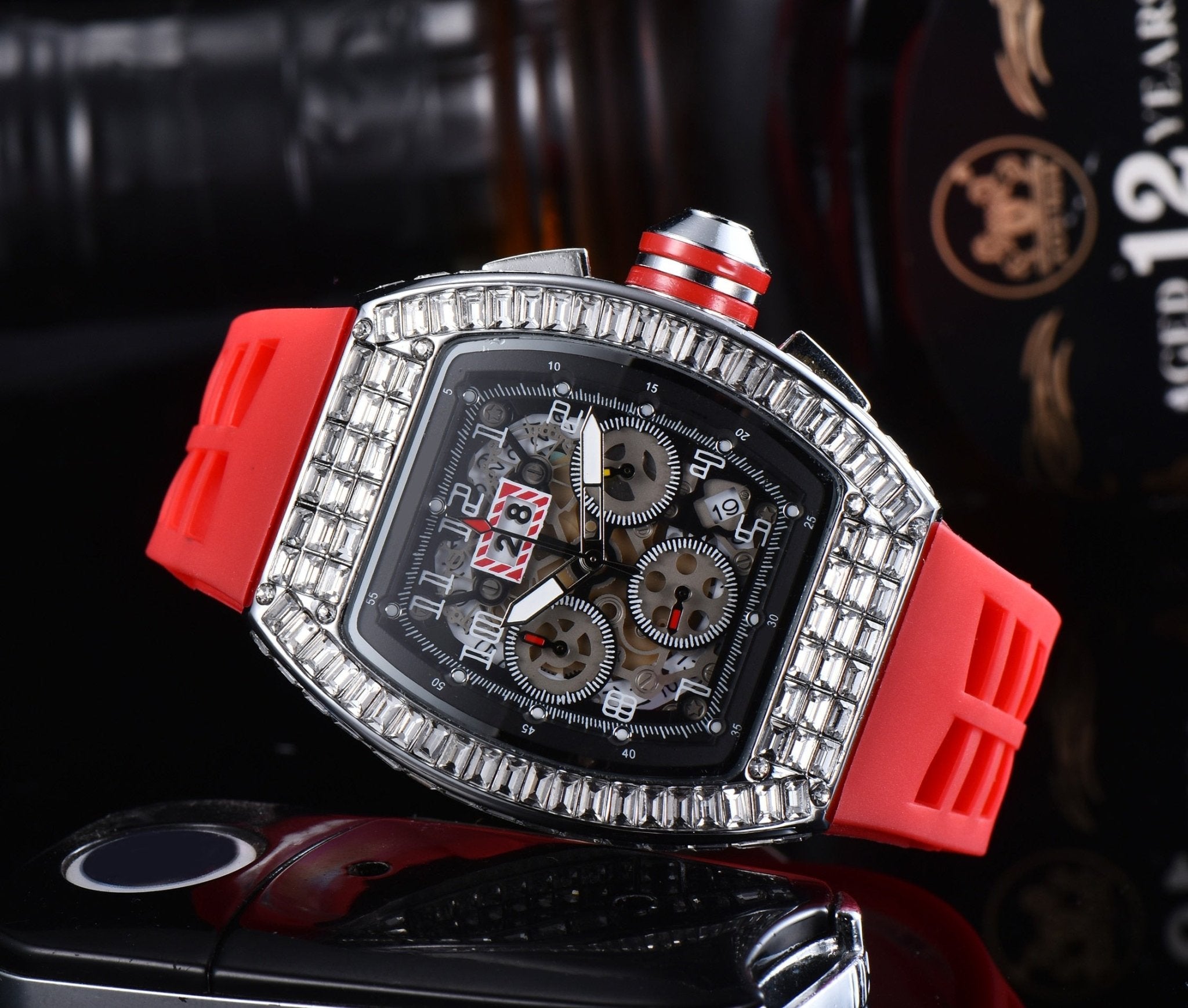 18k Gold Baguette Diamond Mechanical Watch - Drip Culture Jewelry