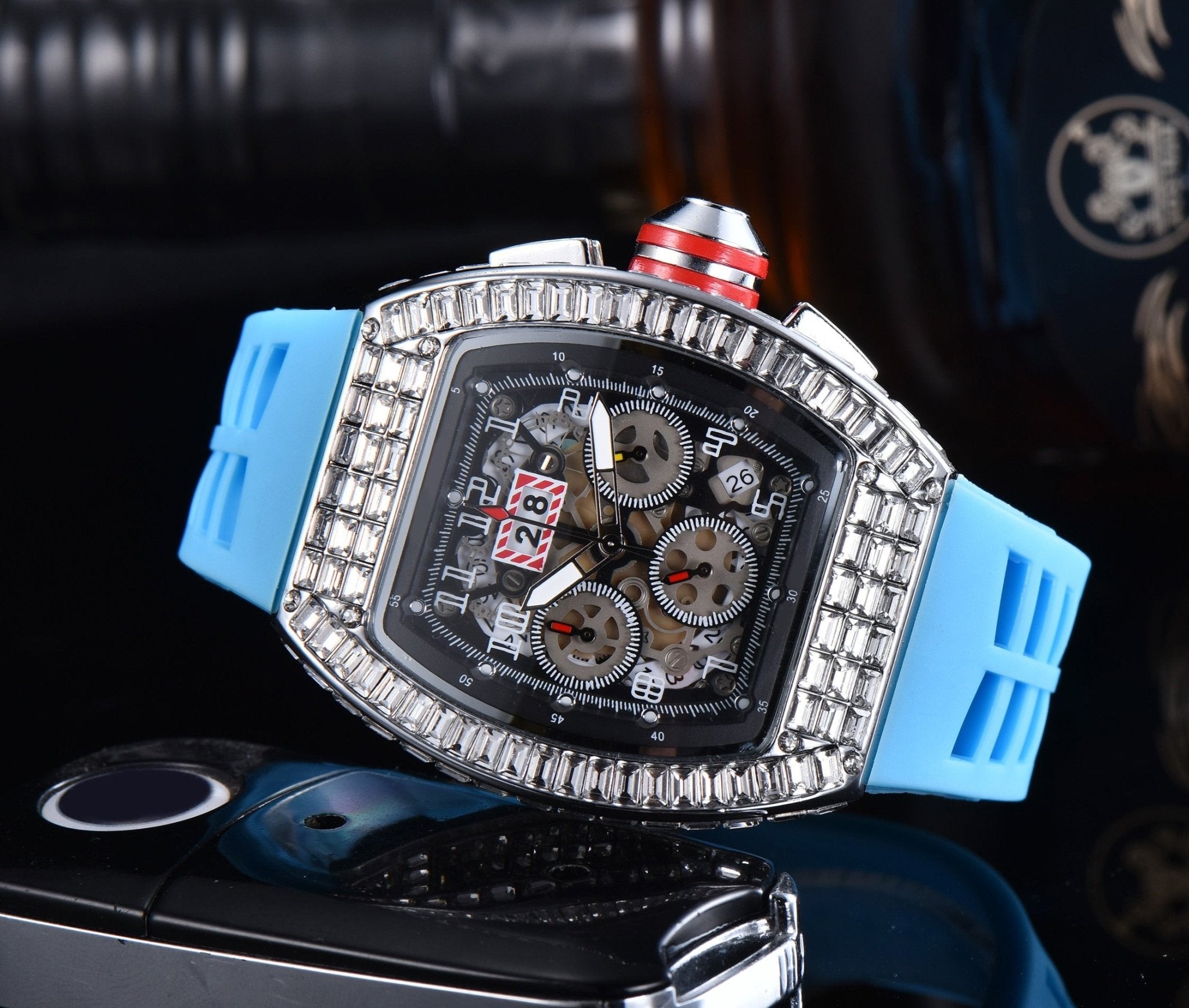 18k Gold Baguette Diamond Mechanical Watch - Drip Culture Jewelry