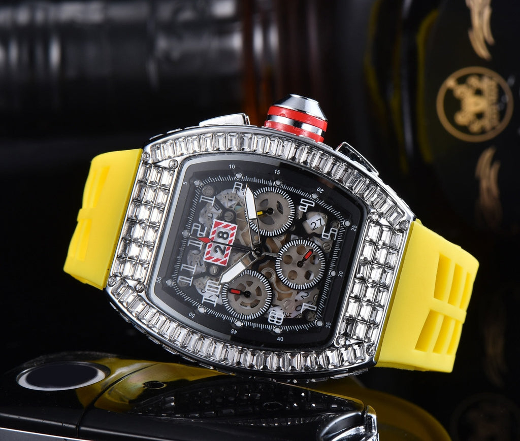 18k Gold Baguette Diamond Mechanical Watch - Drip Culture Jewelry