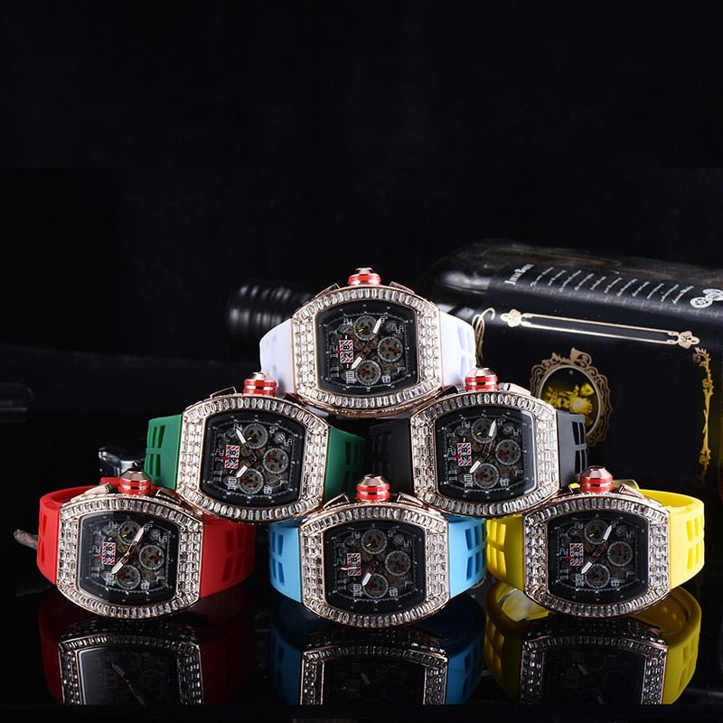 18k Gold Baguette Diamond Mechanical Watch - Drip Culture Jewelry