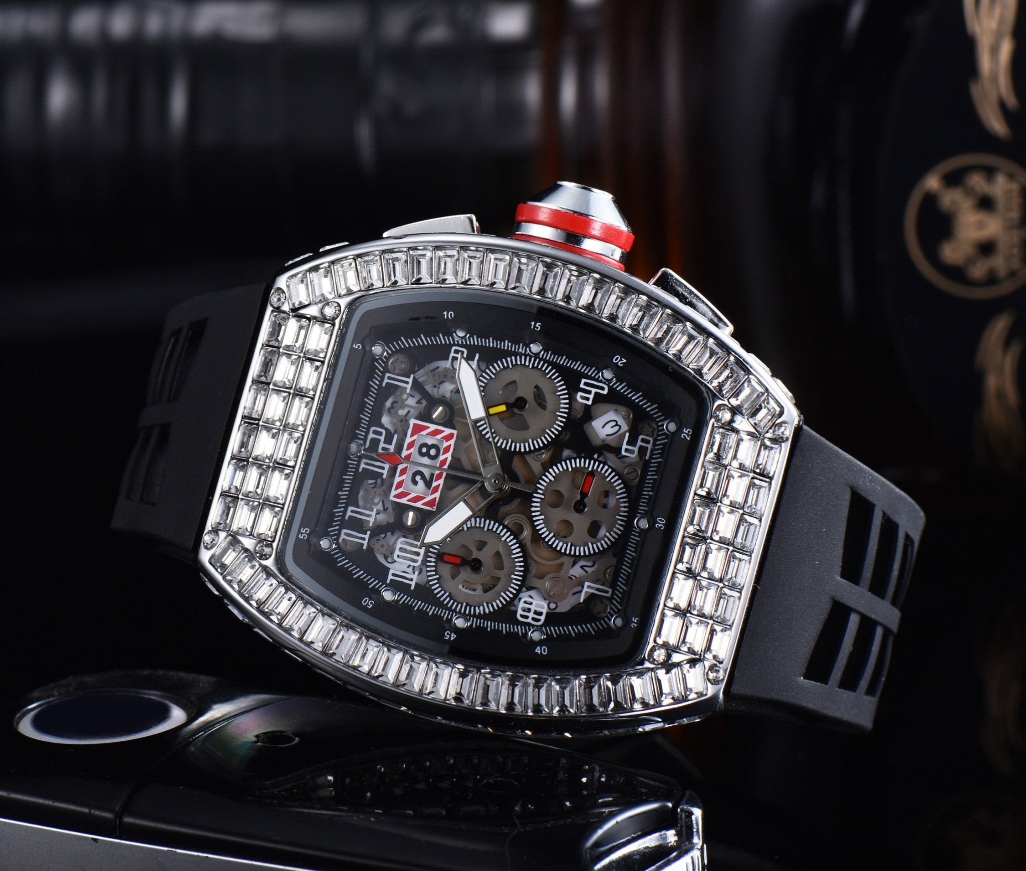 18k Gold Baguette Diamond Mechanical Watch - Drip Culture Jewelry
