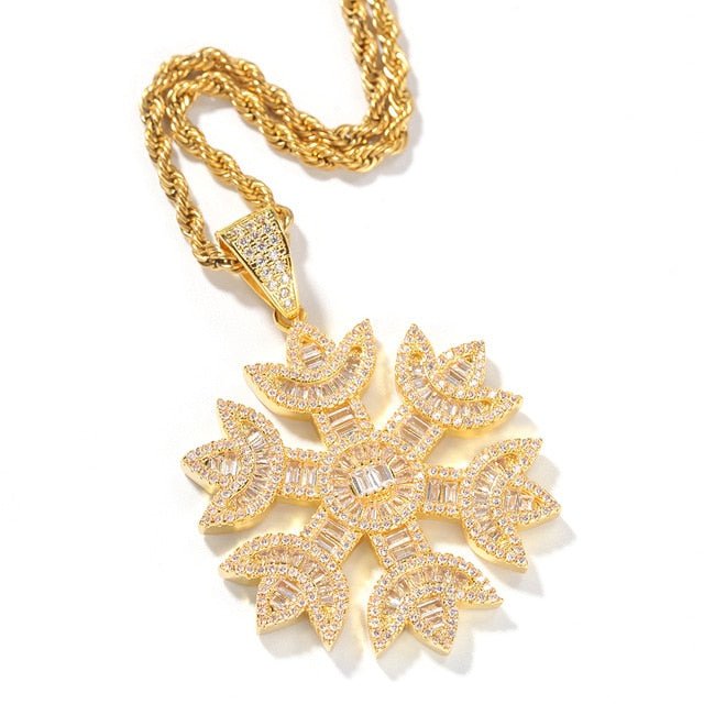18k Gold Baguette Diamond Snowflake - Drip Culture Jewelry