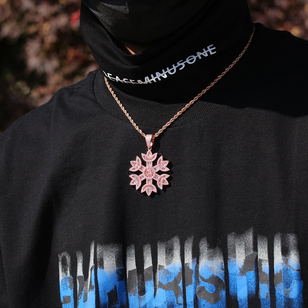 18k Gold Baguette Diamond Snowflake - Drip Culture Jewelry