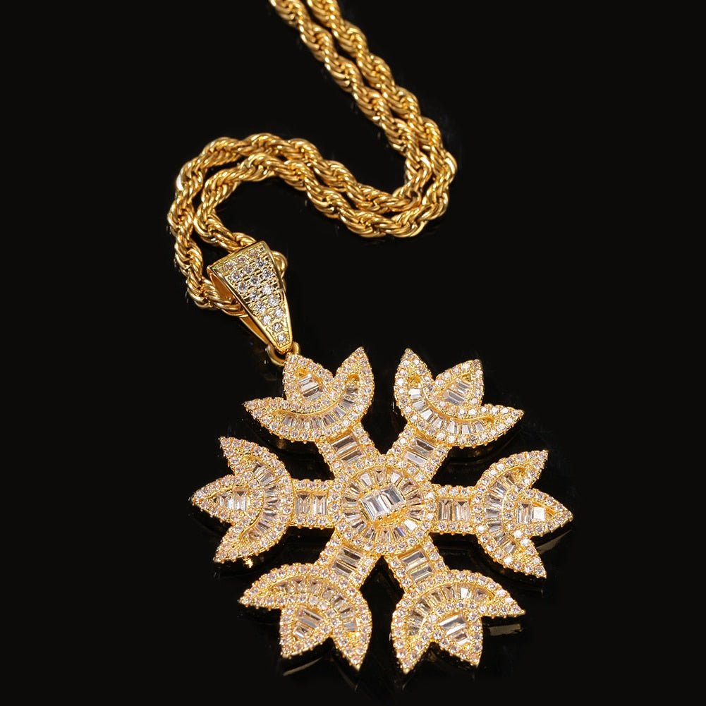 18k Gold Baguette Diamond Snowflake - Drip Culture Jewelry