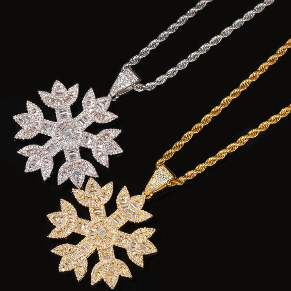 18k Gold Baguette Diamond Snowflake - Drip Culture Jewelry