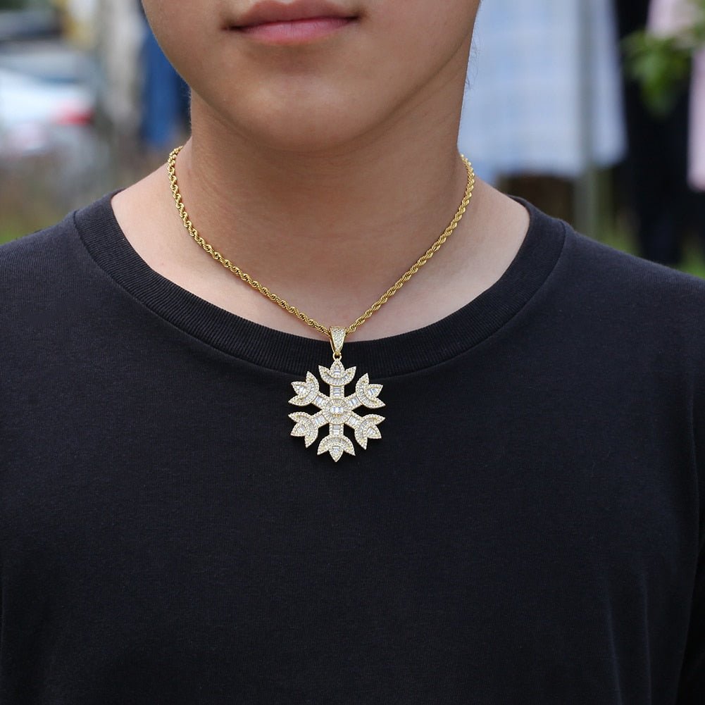 18k Gold Baguette Diamond Snowflake - Drip Culture Jewelry