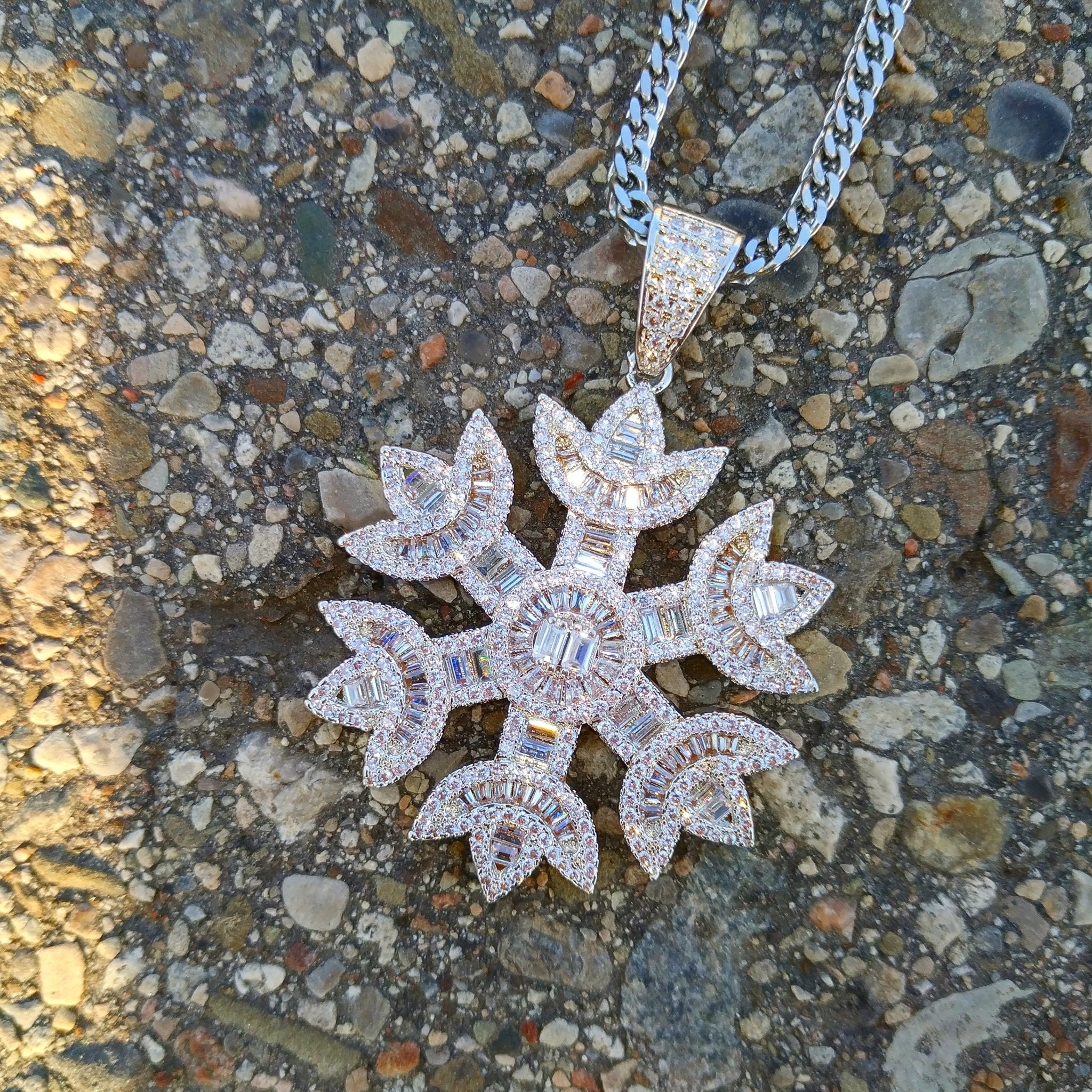 18k Gold Baguette Diamond Snowflake - Drip Culture Jewelry