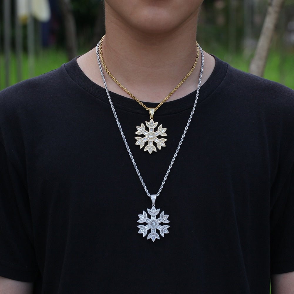 18k Gold Baguette Diamond Snowflake - Drip Culture Jewelry
