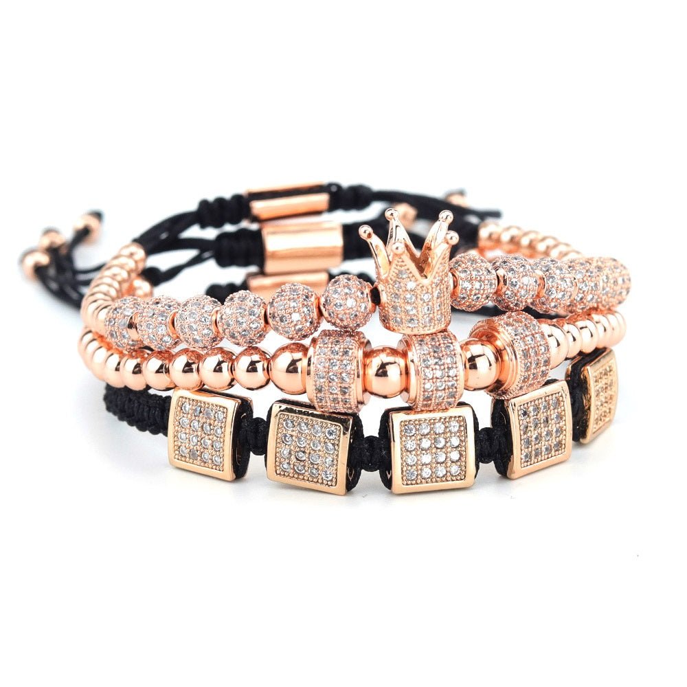 18k Gold Crown Bracelet Set ( 3 Pieces) - Drip Culture Jewelry