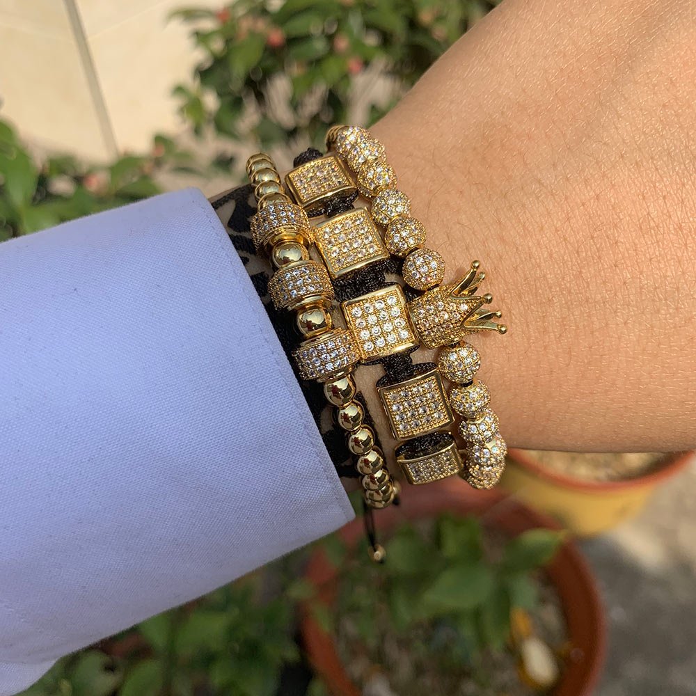 18k Gold Crown Bracelet Set ( 3 Pieces) - Drip Culture Jewelry