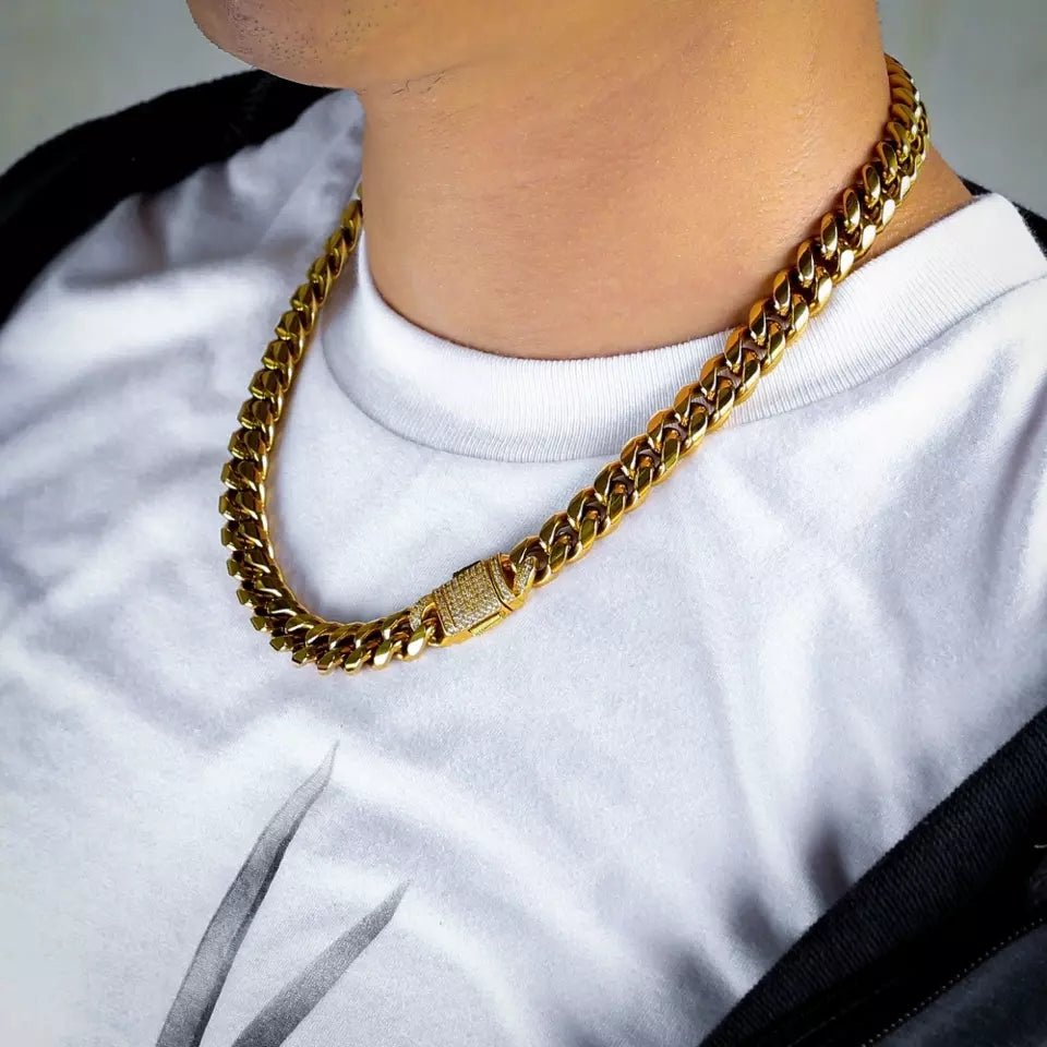 18k Gold Cuban Link Chain with Diamond Clasp - Drip Culture Jewelry