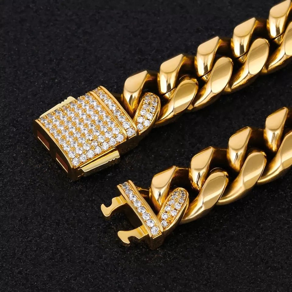 18k Gold Cuban Link Chain with Diamond Clasp - Drip Culture Jewelry