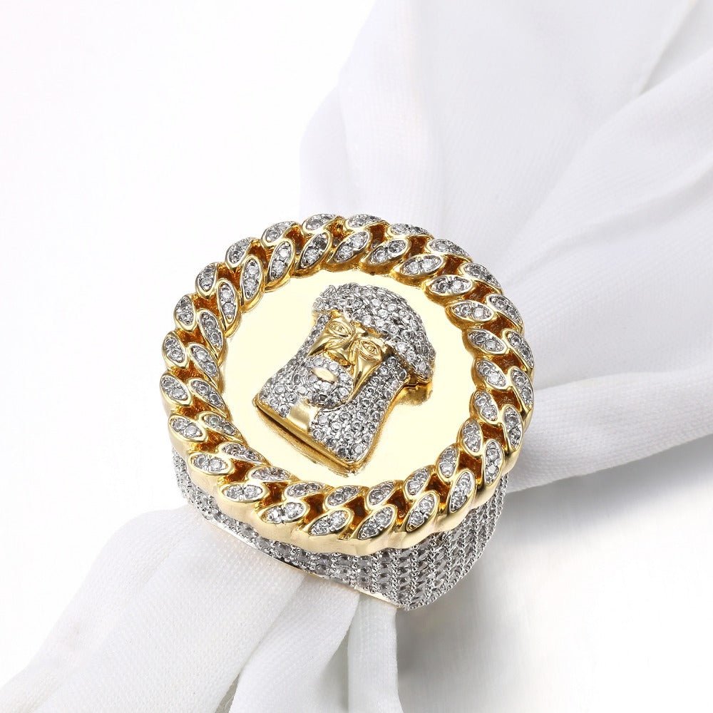 18K Gold Cuban Link Jesus Ring - Drip Culture Jewelry