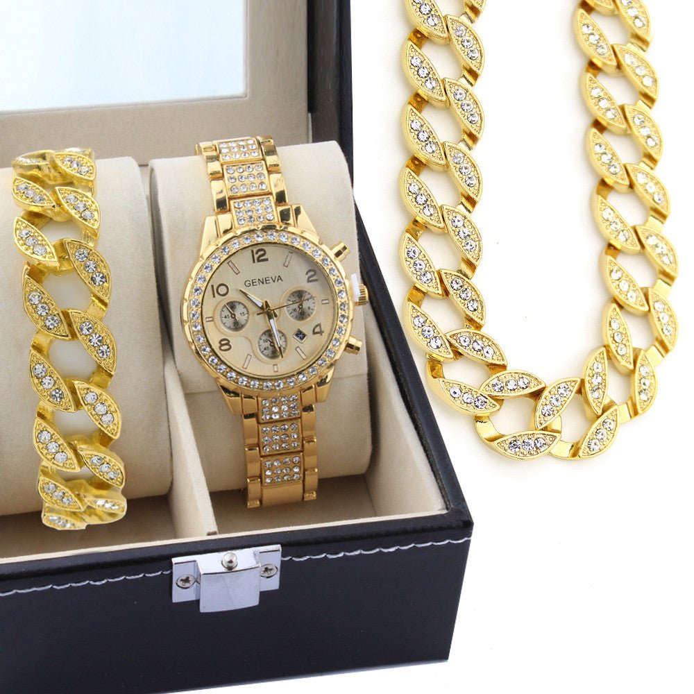 18K Gold Cuban Links Watch Set - Drip Culture Jewelry
