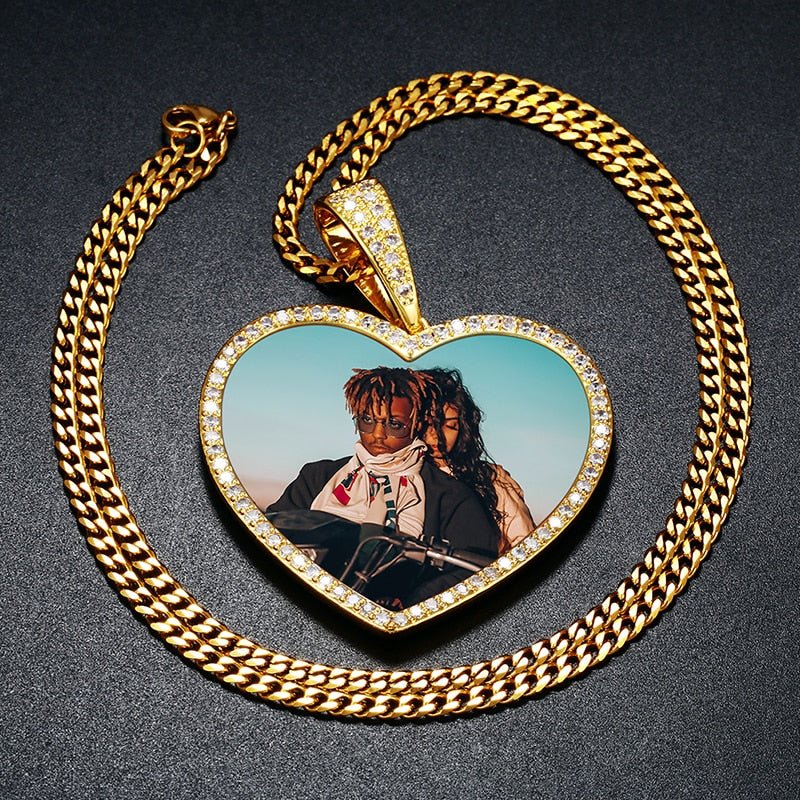 18K Gold Custom Diamond Heart Picture Pendant - Drip Culture Jewelry