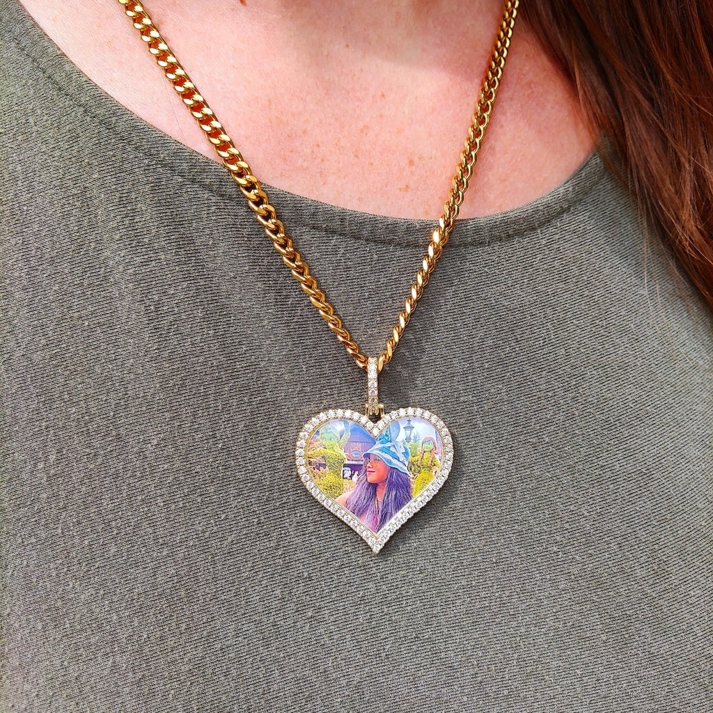 18K Gold Custom Diamond Heart Picture Pendant - Drip Culture Jewelry