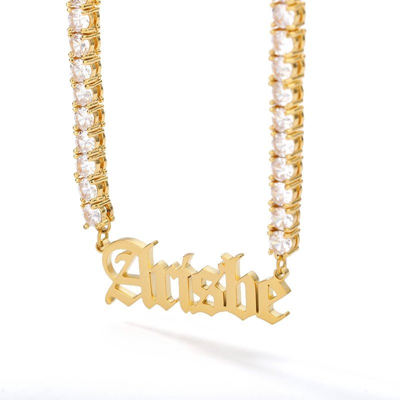 18k Gold Custom Name Tennis Necklace - Drip Culture Jewelry