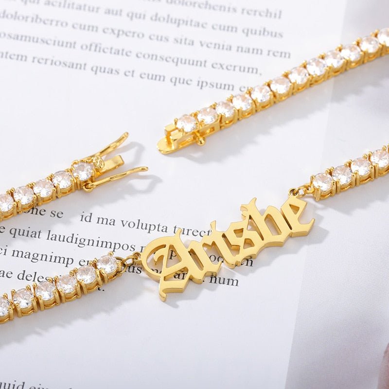 18k Gold Custom Name Tennis Necklace - Drip Culture Jewelry