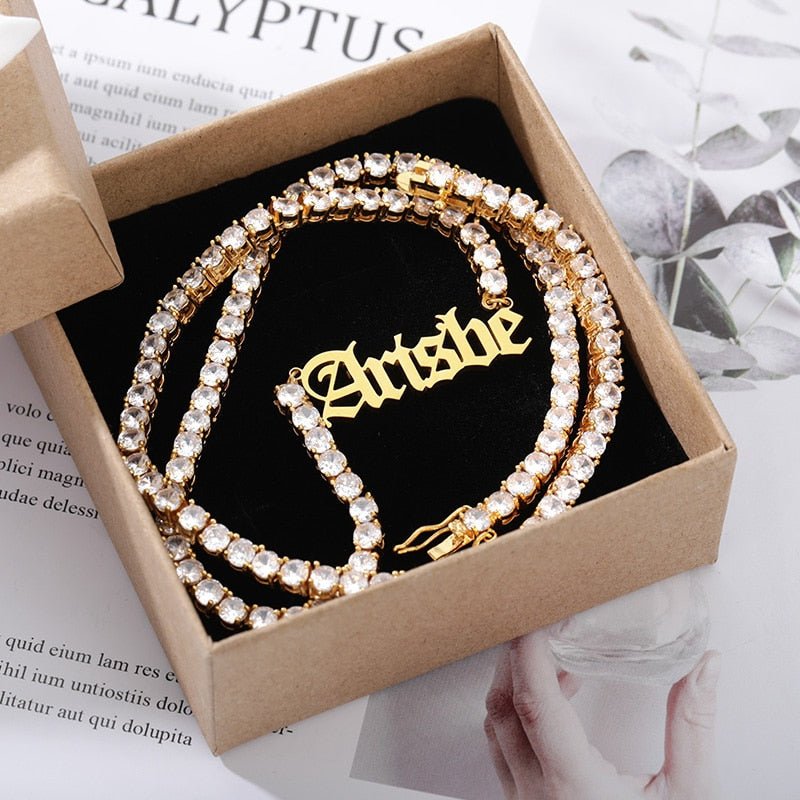 18k Gold Custom Name Tennis Necklace - Drip Culture Jewelry