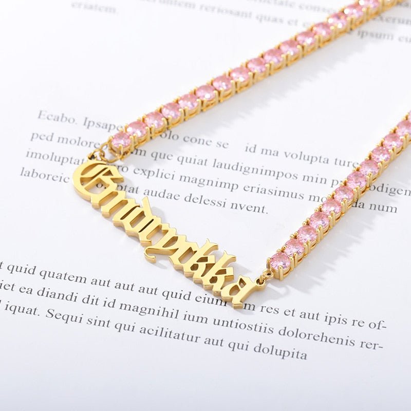 18k Gold Custom Name Tennis Necklace - Drip Culture Jewelry