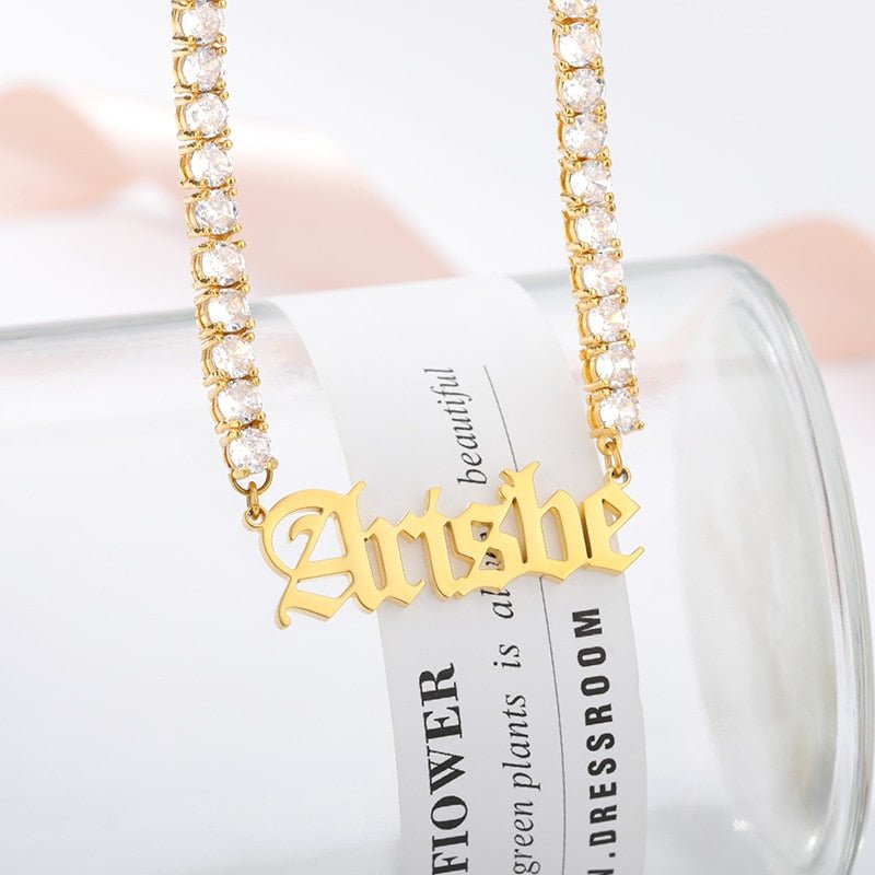 18k Gold Custom Name Tennis Necklace - Drip Culture Jewelry