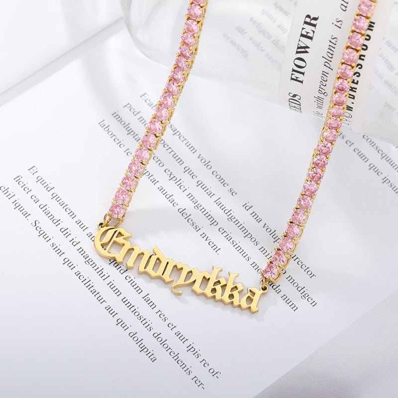 18k Gold Custom Name Tennis Necklace - Drip Culture Jewelry