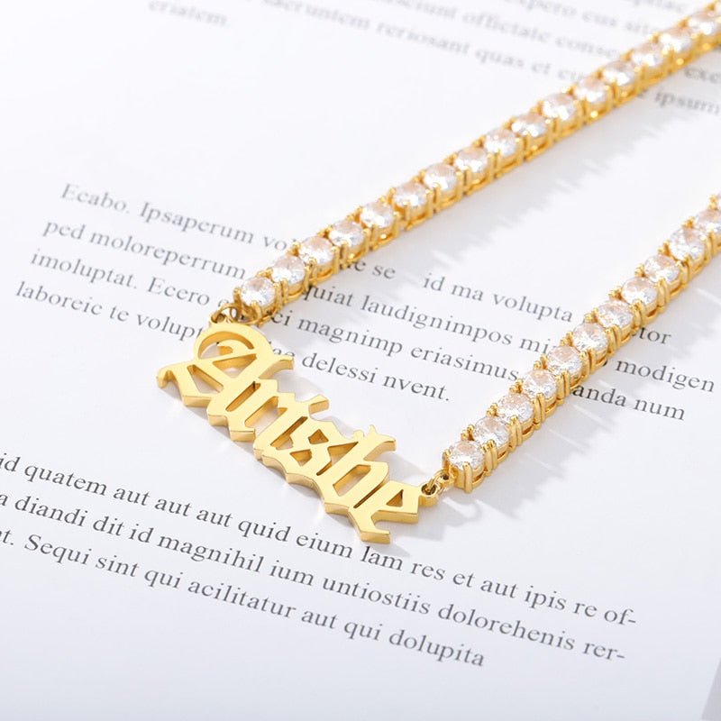 18k Gold Custom Name Tennis Necklace - Drip Culture Jewelry