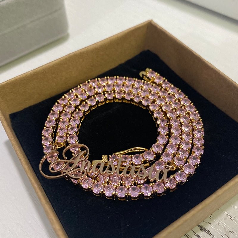 18k Gold Custom Name Tennis Necklace - Drip Culture Jewelry