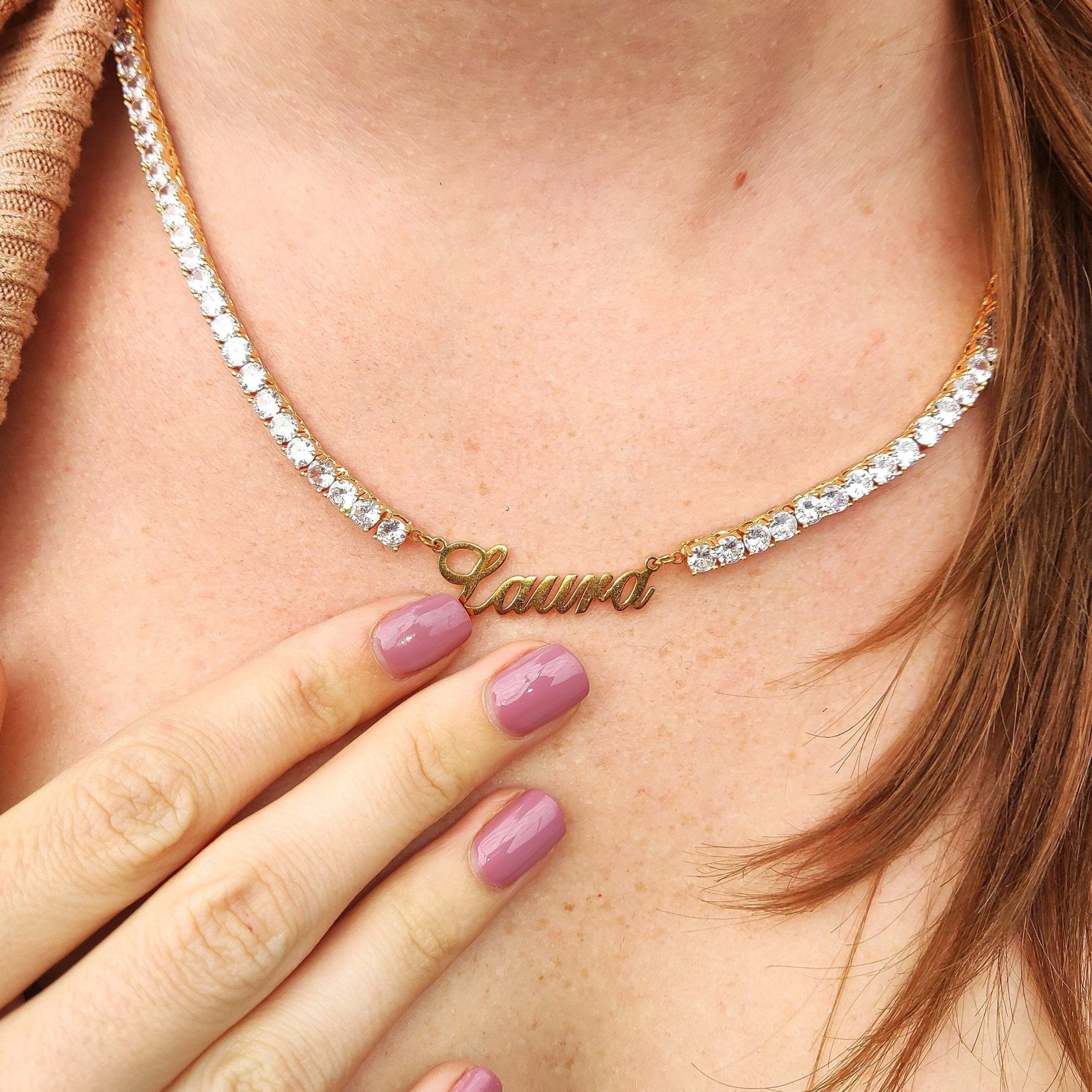 18k Gold Custom Name Tennis Necklace - Drip Culture Jewelry