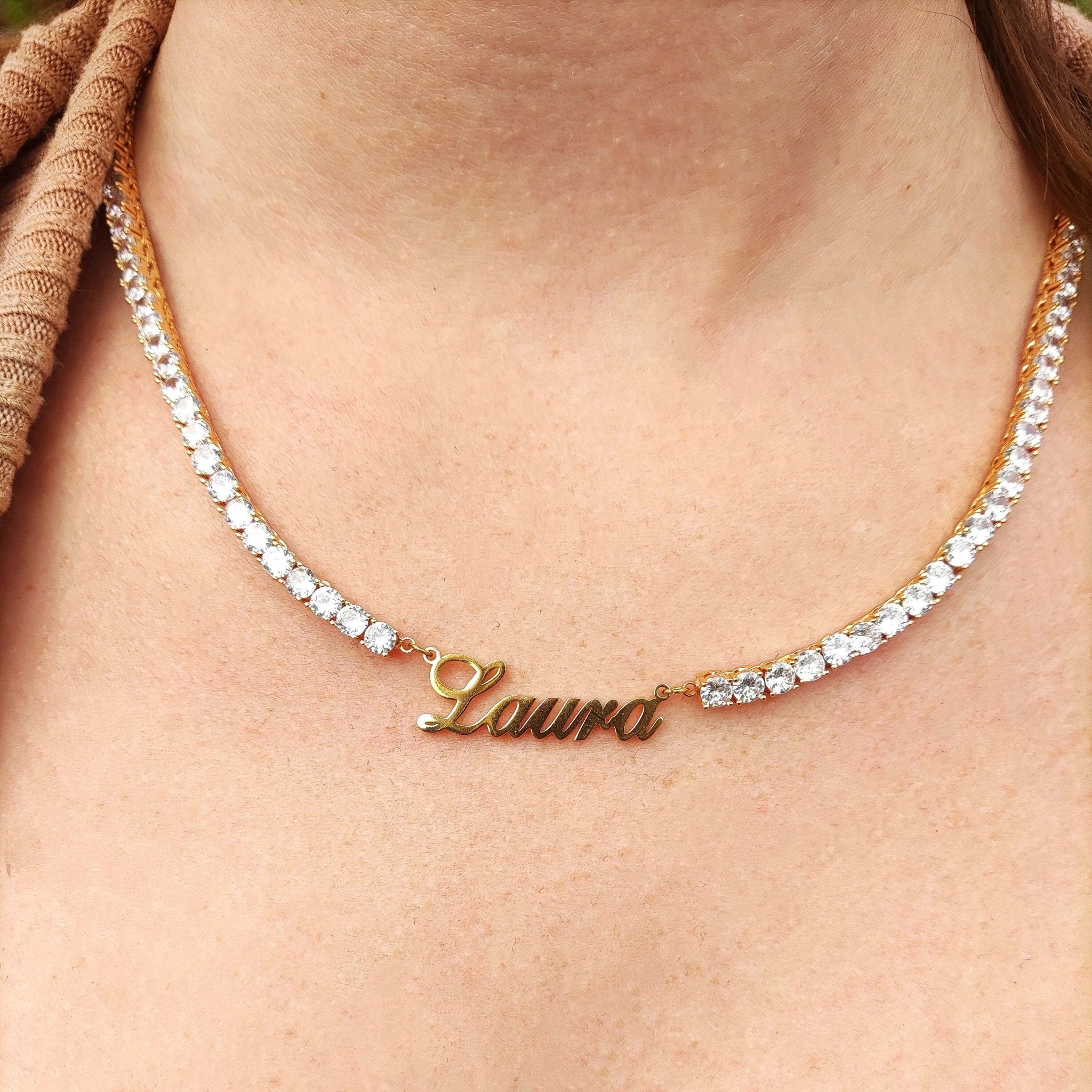 18k Gold Custom Name Tennis Necklace - Drip Culture Jewelry