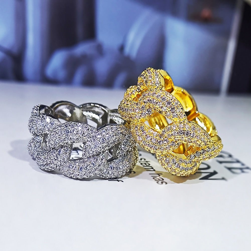 18K Gold Diamond 3D Cuban Link Ring - Drip Culture Jewelry