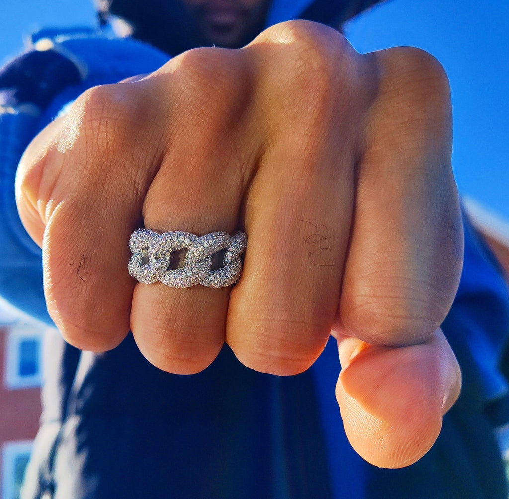18K Gold Diamond 3D Cuban Link Ring - Drip Culture Jewelry