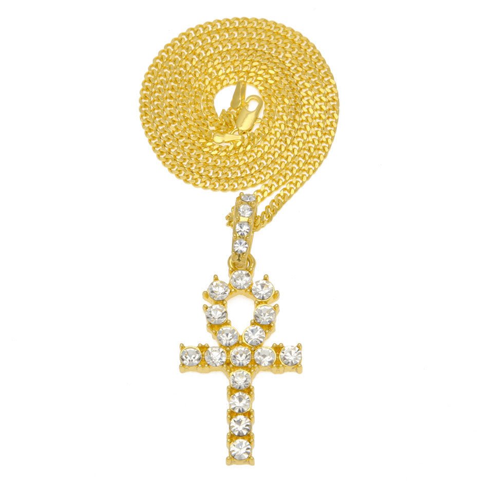 18K Gold Diamond Ankh and Cross Set - Drip Culture Jewelry