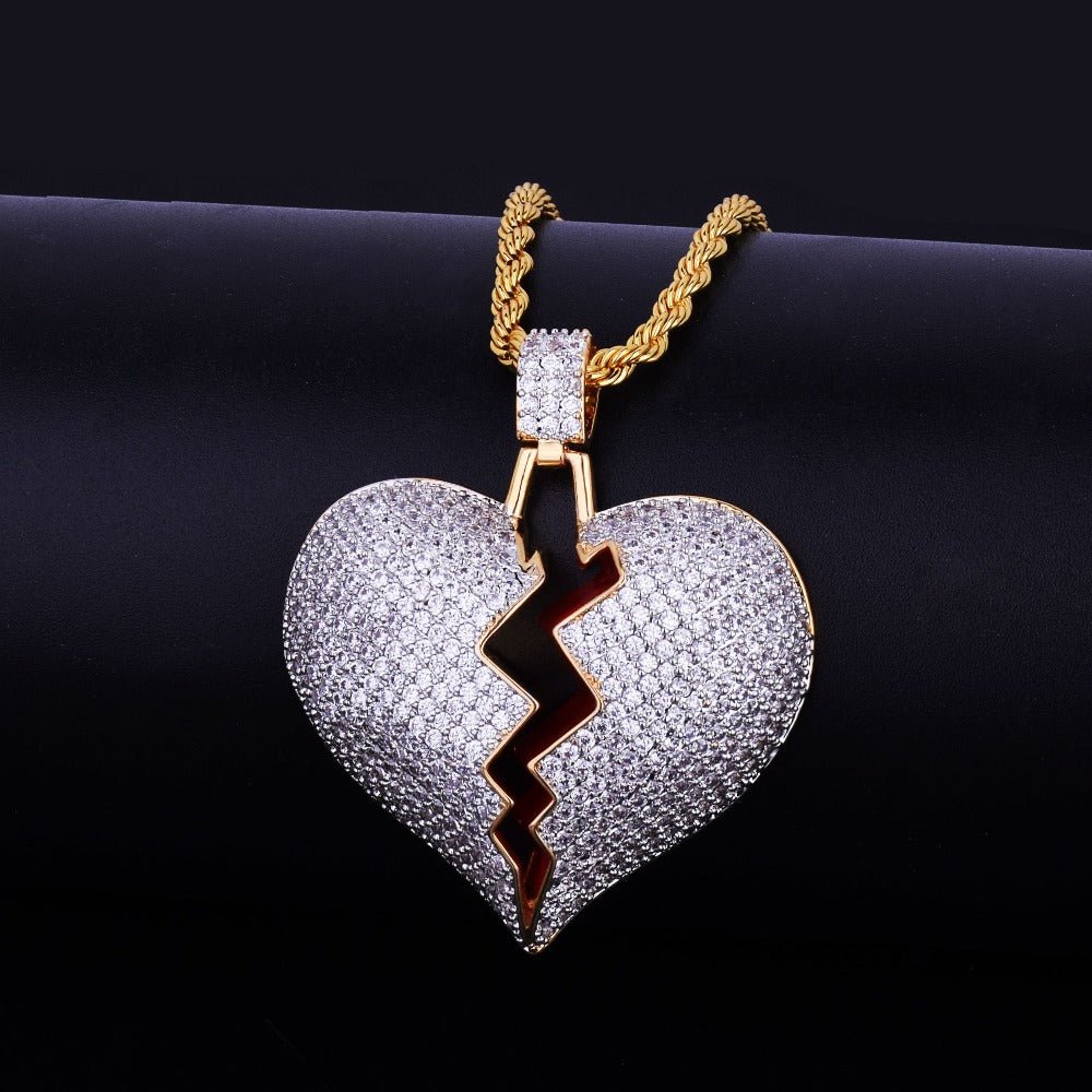 18K Gold Diamond Broken Heart - Drip Culture Jewelry